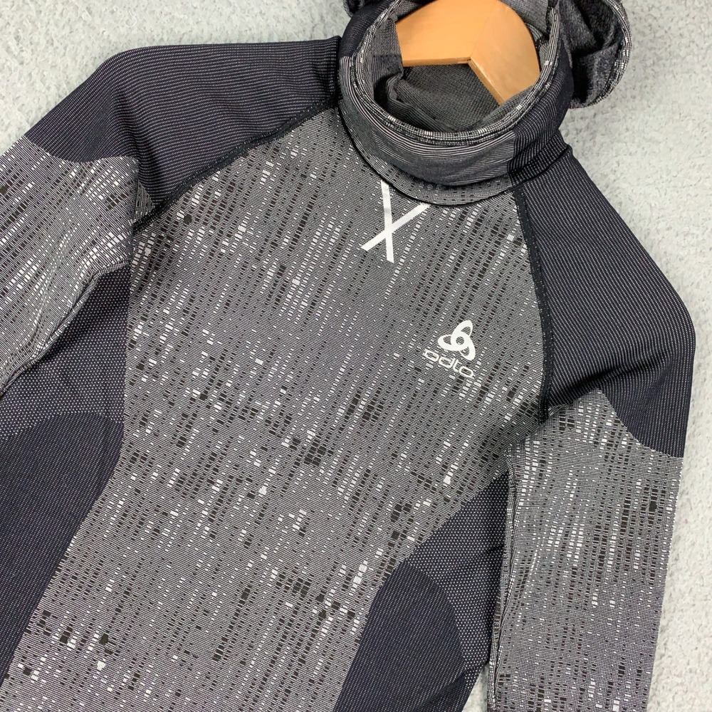 Odlo Blackcomb Evolution Warm Hoodie Womens Small Black Gray Base Layer Facemask